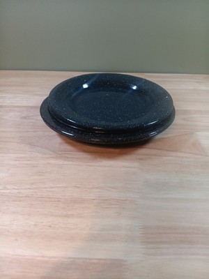 Black Speckled Enamelware Metal Camping Plates Deep Dish