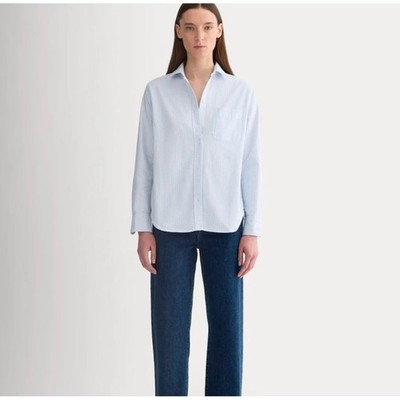 EVERLANE Classic Oxford Stripe Shirt Womens Preppy Plus Size 16 Light Blue White