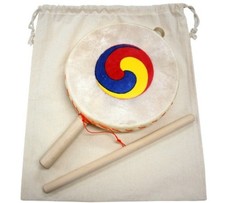 Korean Traditional Sogo Drum Hand Drum Real Cowhide Leather w/ Cotton Pouch