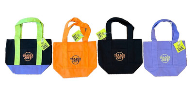 Trader Joe s Set of 4 (Orange, Black, Purple, Lime)) Mini Canvas Tote Bags NWT