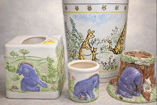 VTG Disney Winnie the Pooh Ceramic Bathroom Set of 5 Tissue Holder Toothbrush