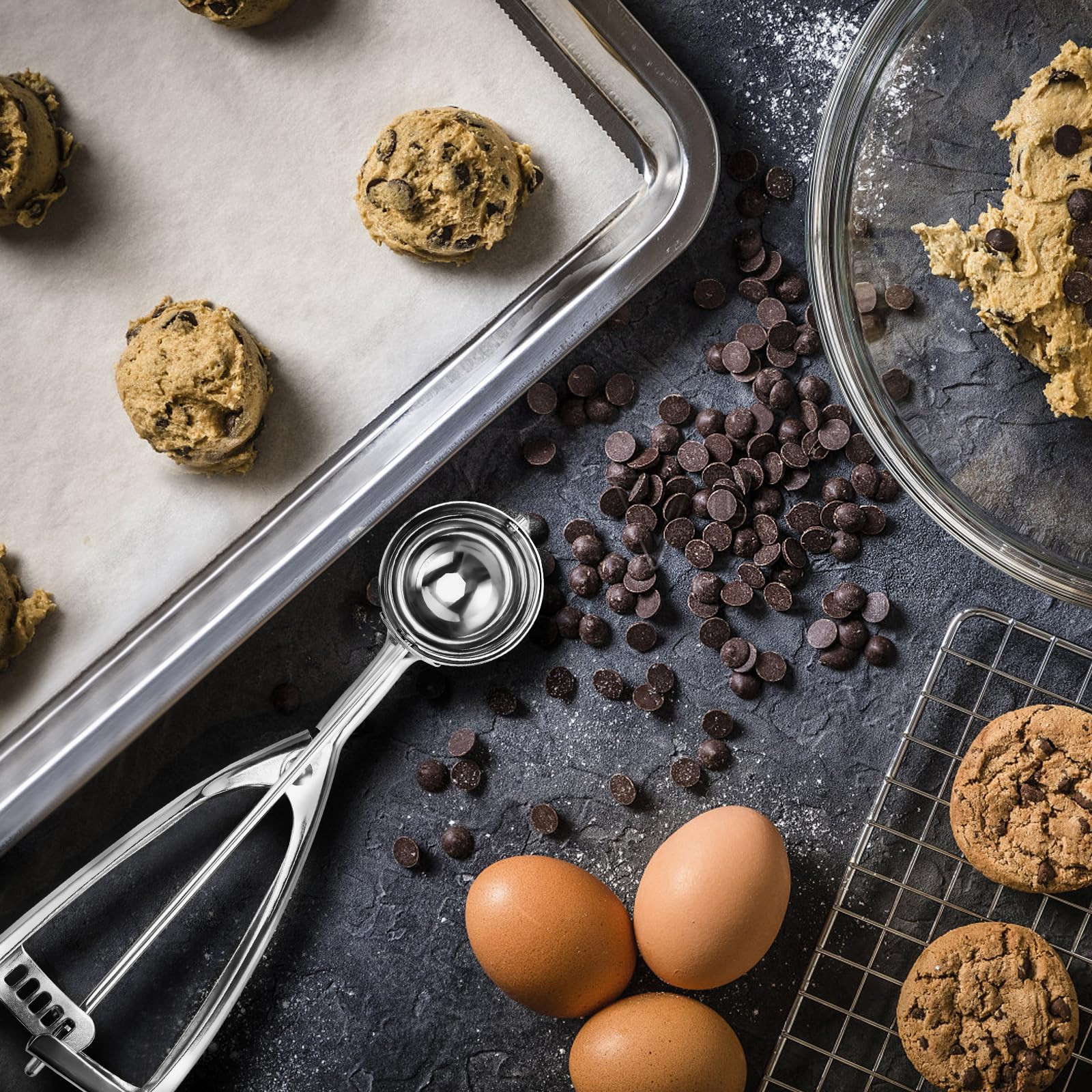 Cookie Scoop Set, 3 PCS Cookie Scoops for Baking Include 1 Tbsp/ 2 Tbsp/ 3 Tb...