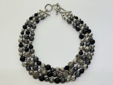 David Yurman Elements 925 Silver Hematite  Onyx Triple Row Necklace 18"