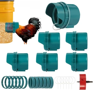 Chicken Feeder No Waste, 6 Ports Automatic Poultry Feeder with Covers & Hole Saw