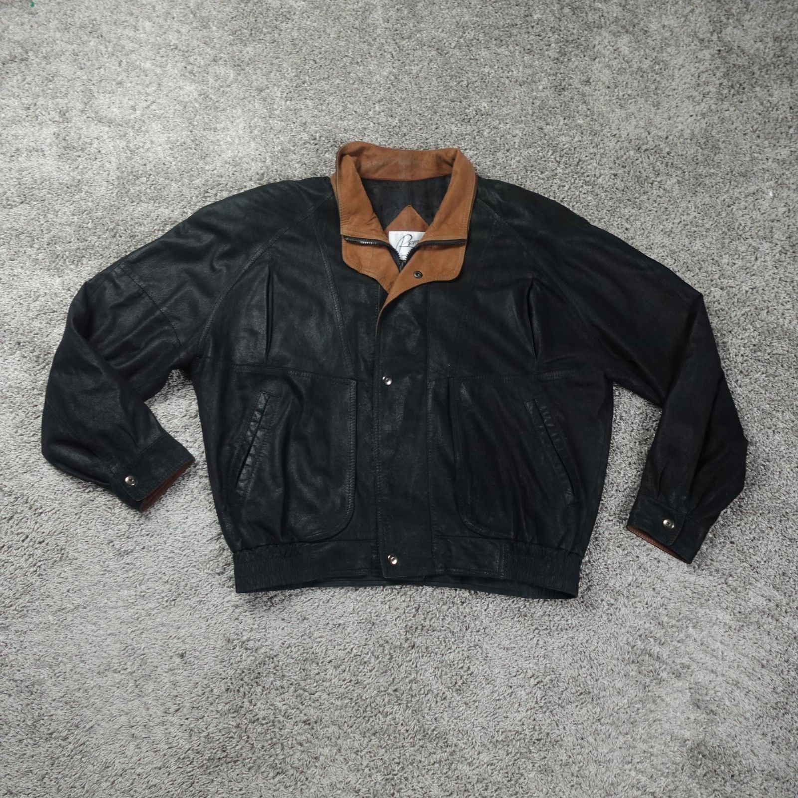 Vintage Remy Leather Jacket Mens 42 Black Soft Bomber Double Collar USA Made