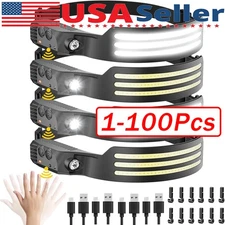 COB LED Headlamp USB Rechargeable Headlight Bar Head Band Torch Work Light 6000K