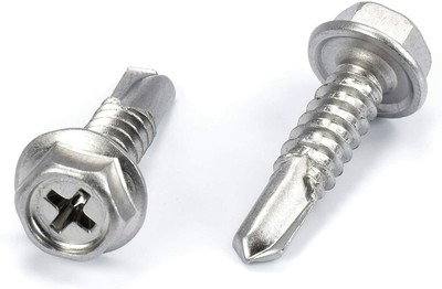 100pc Stainless Steel Self Drilling Tapping Screws #14 x 1'' Hex and Phillips