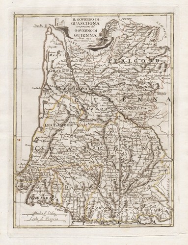 Gascogne Bordeaux Bayonne Pau Arcachon Mont-de-Marsan Map Borghi 1794