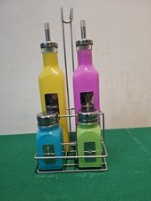 Set 4 Menage Olio Aceto Sale Pepe in Acciaio Bottiglie In Vetro.