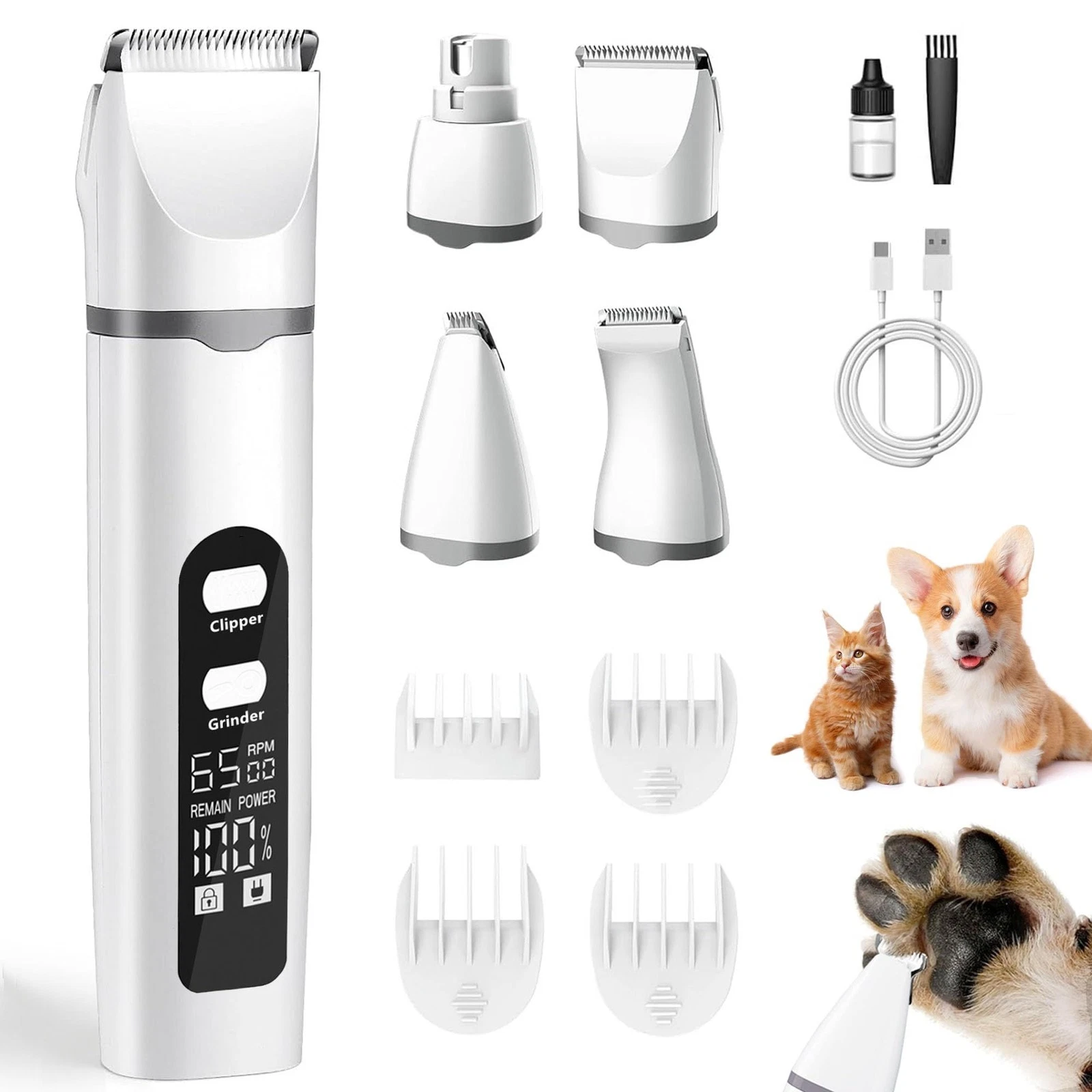 Dog Clippers for Grooming, 4 in 1 Dogs Paw Trimmer Pet Grooming Kit, Low Nois...