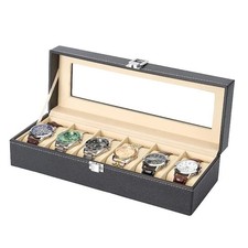 6 Slots Watch Box PU Leather Watch Case Jewelry Storage Watch Display Case Gift