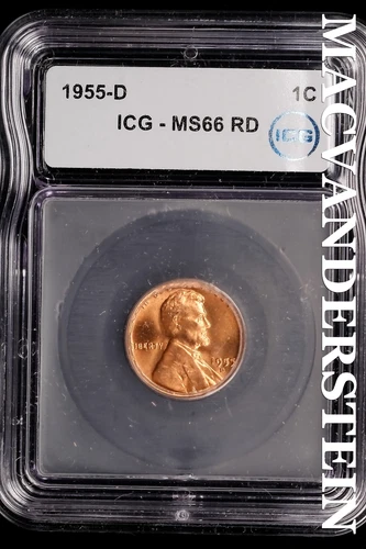 1955-D Lincoln Wheat Cent-ICG MS 66 RD Choice Gem BU No Reserve #SLL1030