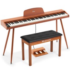 Brown 88Keys Semi Weighted Digital Piano Electric Keyboard,3Pedal,USB/MIDI,Bench