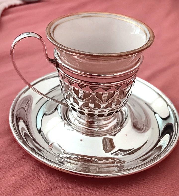 Vtg Gorham Sterling Demitasse Cup/Saucer/Lenox Liner, No Mono 58g Excellent Cond