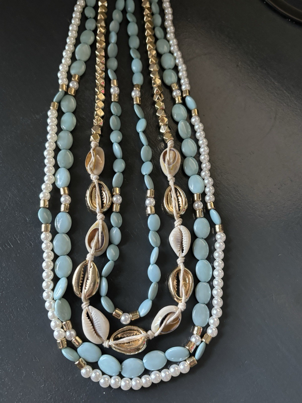 Beachy Tropical Multi Layer Pearl Shell Bead Neck… - image 7