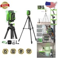 360° Green Laser Level Kit, 60" Tripod, Self-Leveling, Indoor Precision