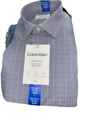 Calvin Klein Men  s Tech Active Stretch Dress Shirt, Blue Plaid, L 16-16.5-34/35 