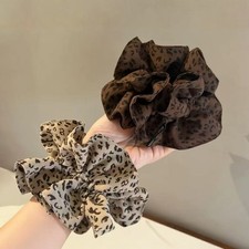 Trendy Leopard Print Scrunchies Double Layer Korean Hair Ties VTG Single/Set