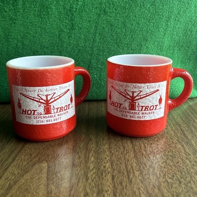 Lot of 2 Vintage Hazel Atlas Red Textured Red Advertising Mugs - Hot to Trot  