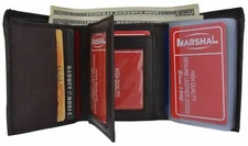 Brown Mens Trifold Leather Wallet Multi Pockets Classic Style Card ID Lambskin