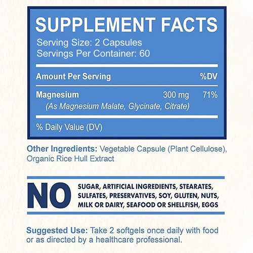 Triple Magnesium Complex 300mg-Magnesium Malate,Glycinate,Citrate -Muscle Health - Picture 2 of 13