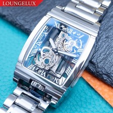Mens Silver Bridge Manual Mechanical Watch Stainless Steel Metal Strap Gift