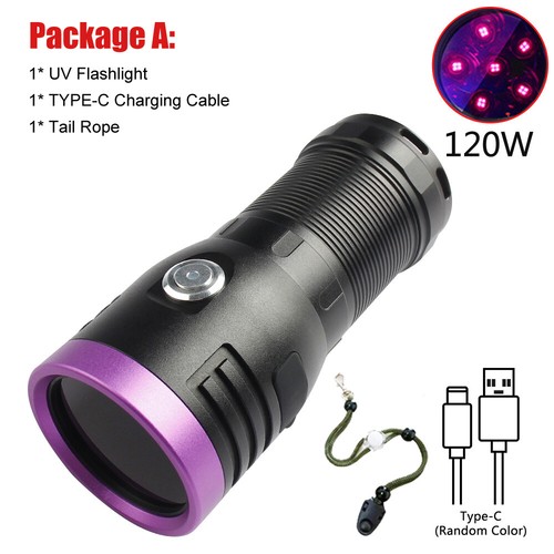 UV Ultra Violet 120W LED Flashlight Blacklight 365nM Inspection Lamp Light Torch