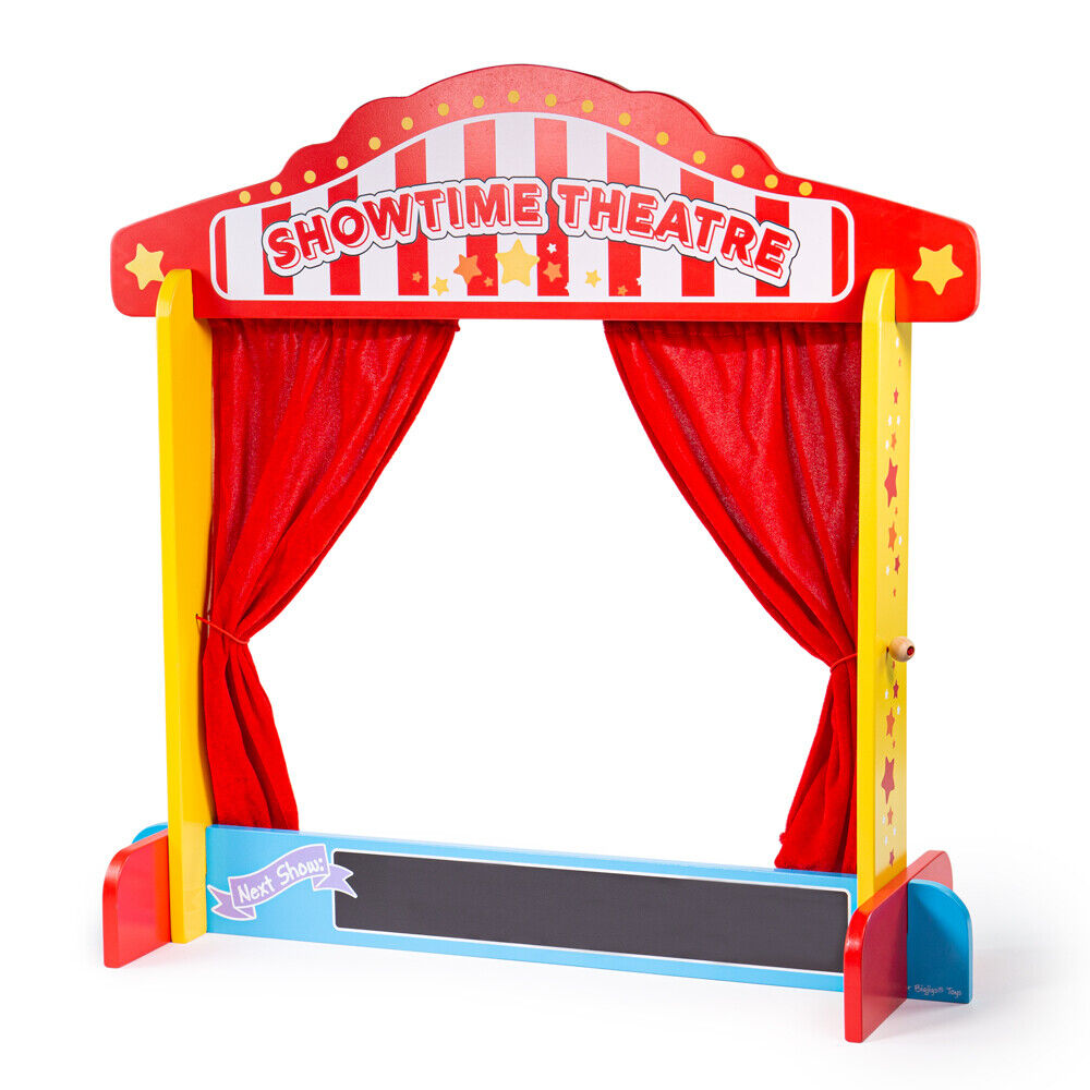 Toy Time Kids' Wooden Tabletop Puppet Theater With Curtains