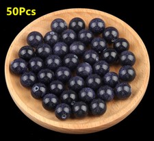 50Pcs 12mm Blue Sand Stone Half Drilled Hole Round Ball Loose Beads HT1978