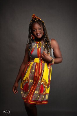 Afrikanisches Kleid Africa Wax Print Stoff Sommer Kleid Gr. M/L + Schmuckset