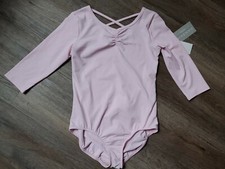 Girls ELBOW SLEEVE LEOTARD Strappy pink LG 10-12 large dance ballet NEW NWT