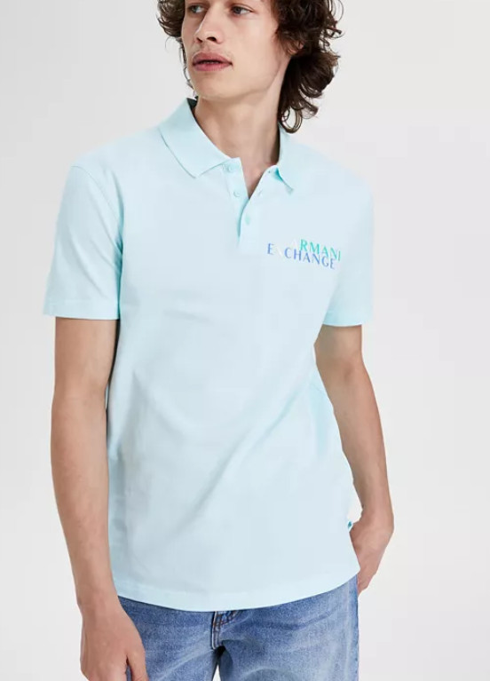 Armani Exchange Mens Regular Fit 100 Cotton Polo Shirt Light Blue S 10990₽