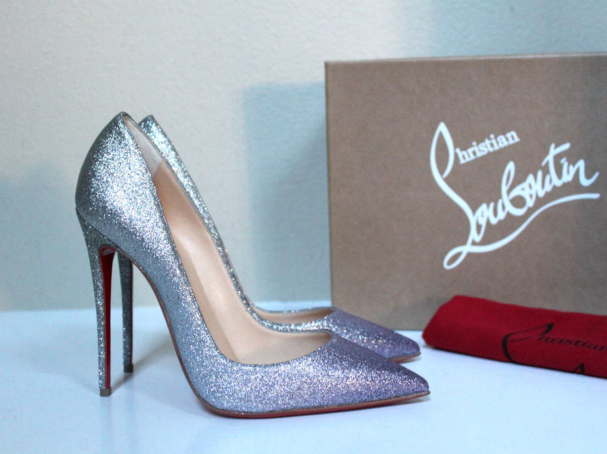 New 5 / 35.5 Christian Louboutin So Kate Silver Glitter Pointed