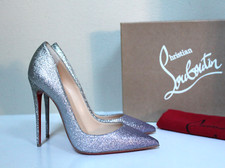 New 5 / 35.5 Christian Louboutin So Kate Silver Glitter Pointed Toe Pump Shoe