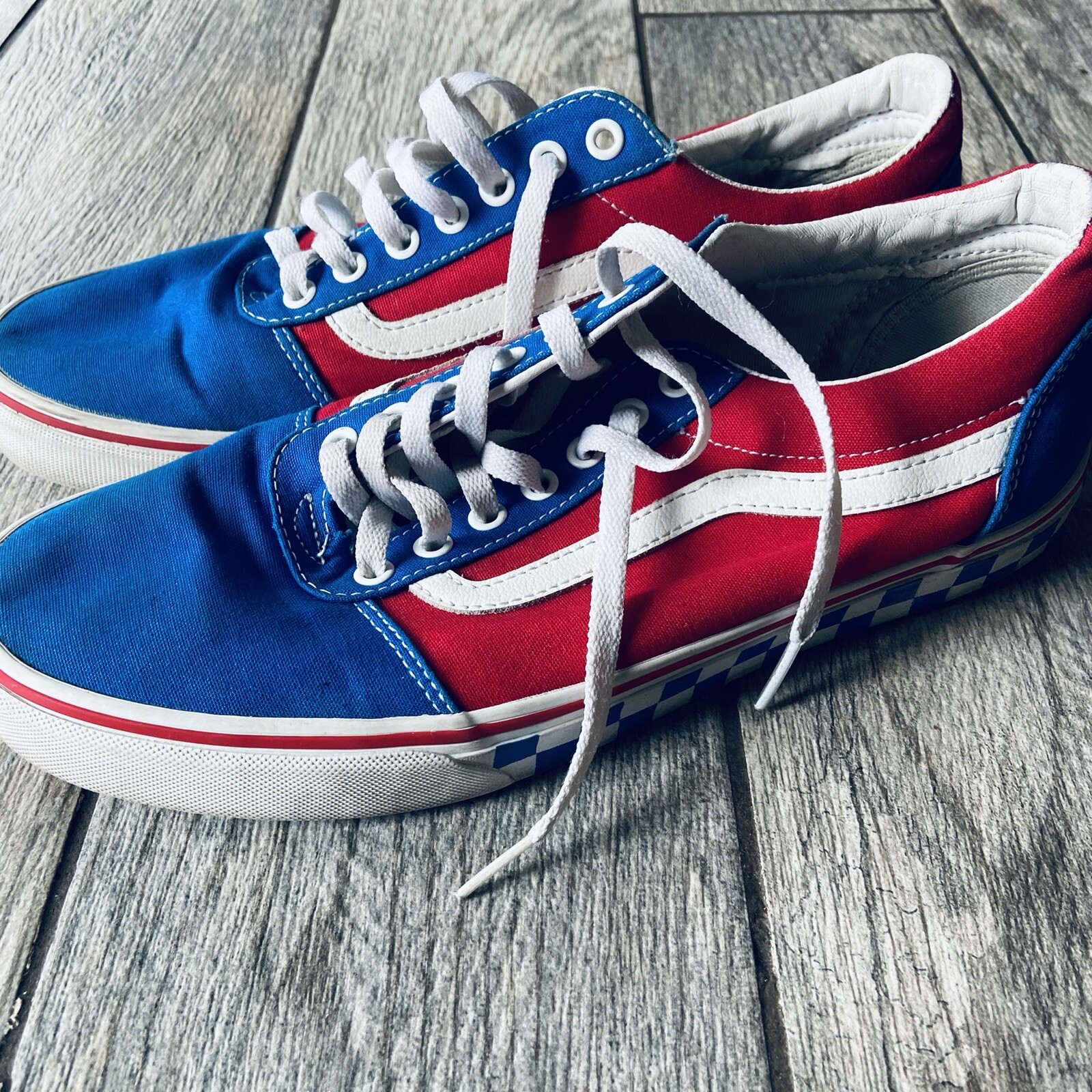 red white blue checkered vans