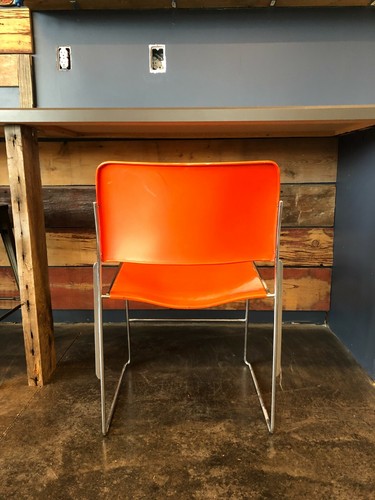 DAVID ROWLAND 40/4 Vintage Mid Century Modern Stacking Chairs Orange Steel - Picture 2 of 4