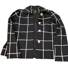 Lauren Ralph Lauren Women  s Brown Pocket Checkered Blazer Med - Adjustable Back