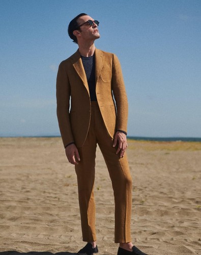 STILE LATINO Handmade Beige Irish Linen Suit NEW Slim Long Vincenzo - Picture 2 of 15