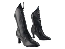 Women's Dance Boots Black leather Salsa Mambo Rumba Very Fine Size 7 2.75 heel