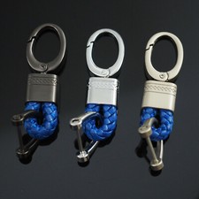 3pcs Blue Woven Leather Fob D-Ring Buckle Keychain Key Ring Holder Swivel Clip