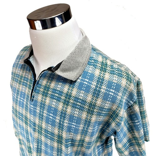 Bugle Boy Pullover Polo 1/4 Zip Shirt Plaid Design Sz M - Picture 2 of 5