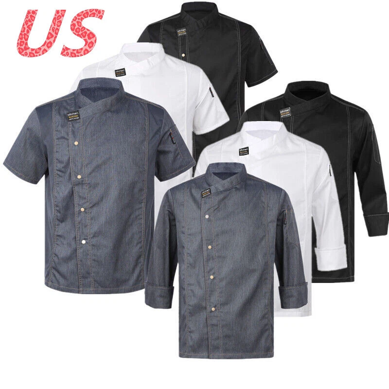 Mens Chef Coat Cooking Jacket Restaurant Kitchen Hotel Workwear Uniform Tops - Image 2 of 2