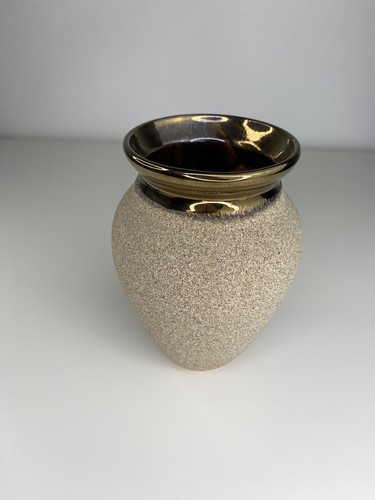 vintage Helac Retsis Hand made Ceramic Vase sand Textured Gold vase craft decor - Picture 2 of 6