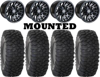 Kit 4 System 3 XC450 Tires 30x10-15 on Moose 24X Black Wheels H700
