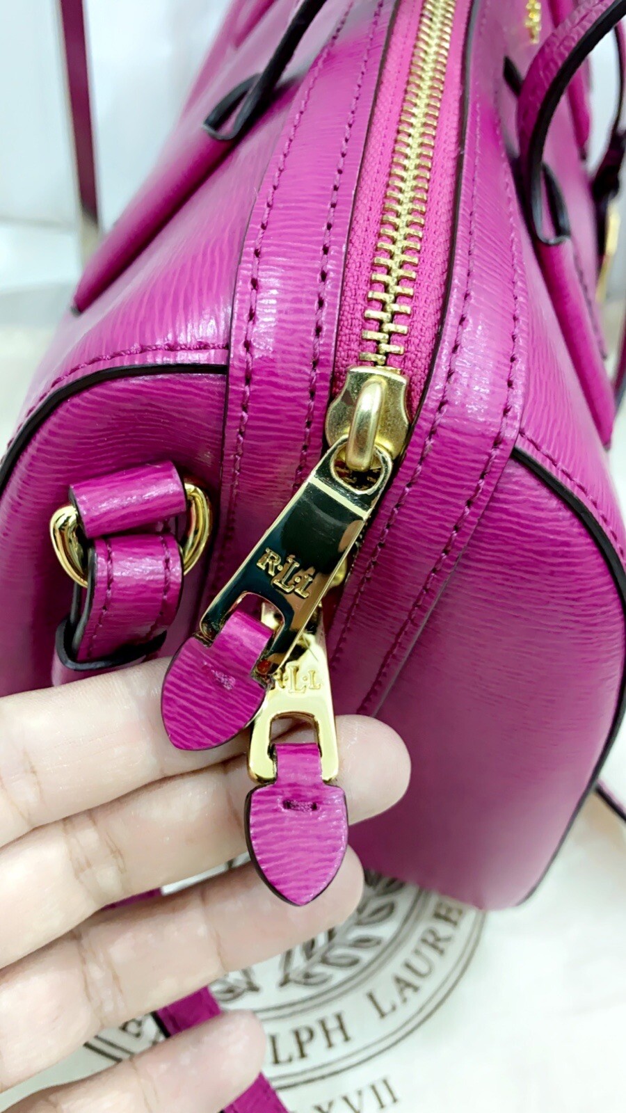 Ralph Lauren Pink Leather Bowling Bag/Handbag VGC eBay