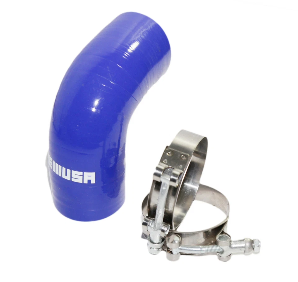 Manguera de silicona universal AZUL 4 CAPAS 1x90 grados 2,25" ID + 2x abrazadera en T de acero inoxidable Foto 2 de 4