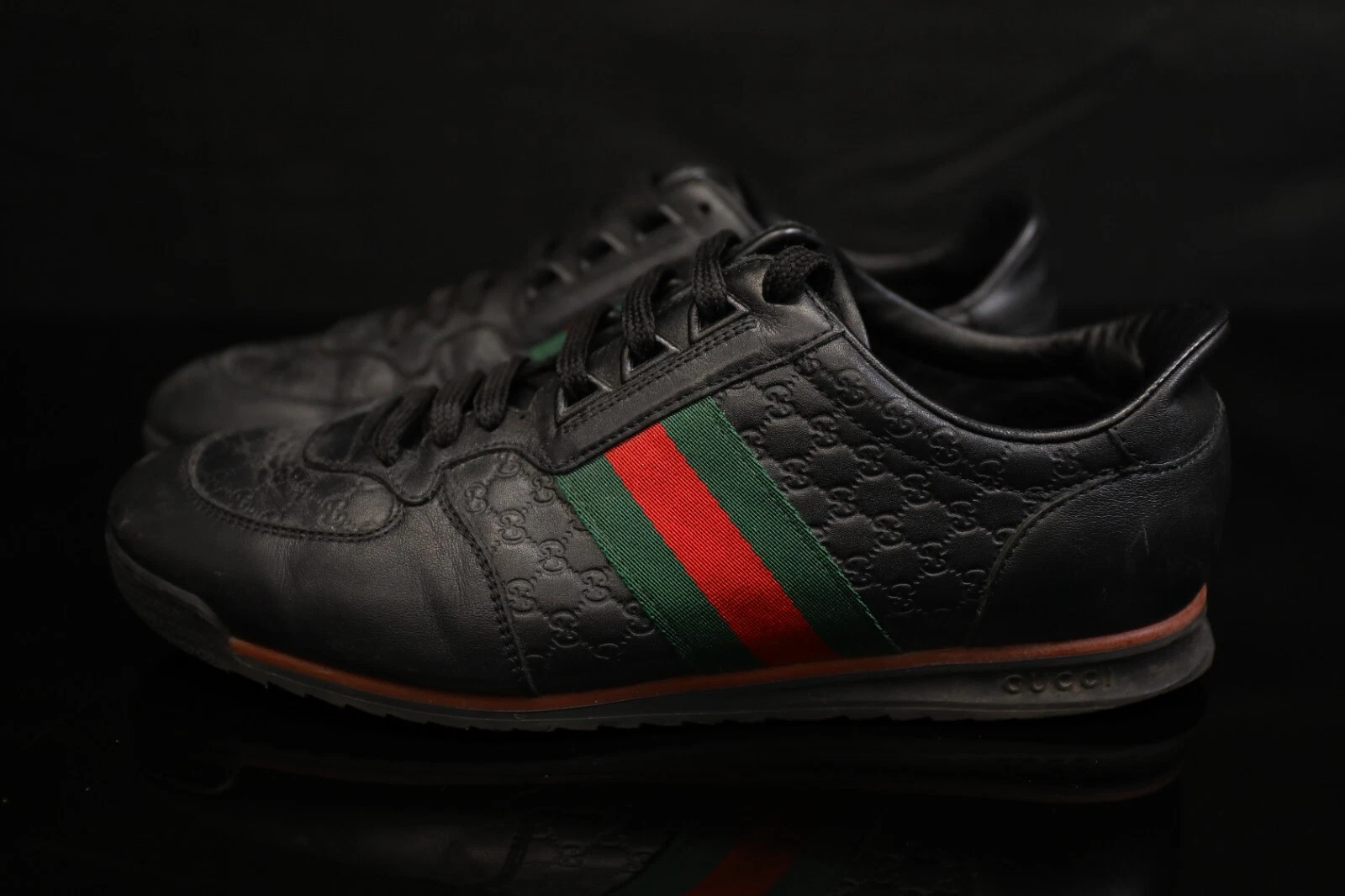 Baskets homme Gucci monogramme cuir toile noir taille 7