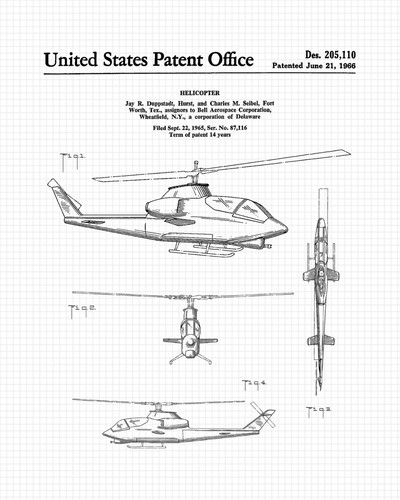 Classic Military Helicopter Patent Prints, 4 (8x10) Art Decor Home Work Office - Picture 8 of 10