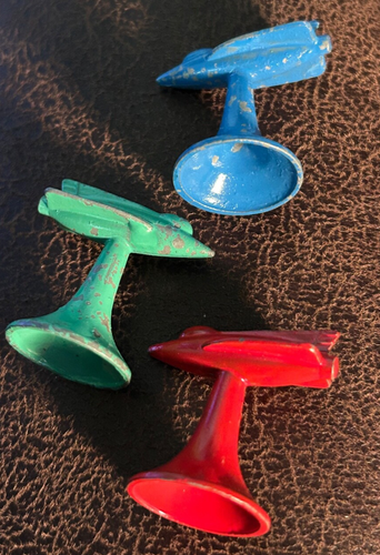 VTG 1957 Red Green Blue World Travel Parker Bros Metal Spaceships Blue World - Picture 6 of 6