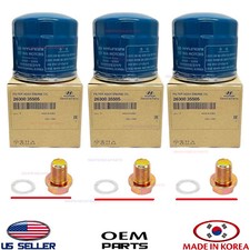 Genuine Oil Filter 3pcs with Drain Plug & Washer OEM Hyundai Kia Genesis